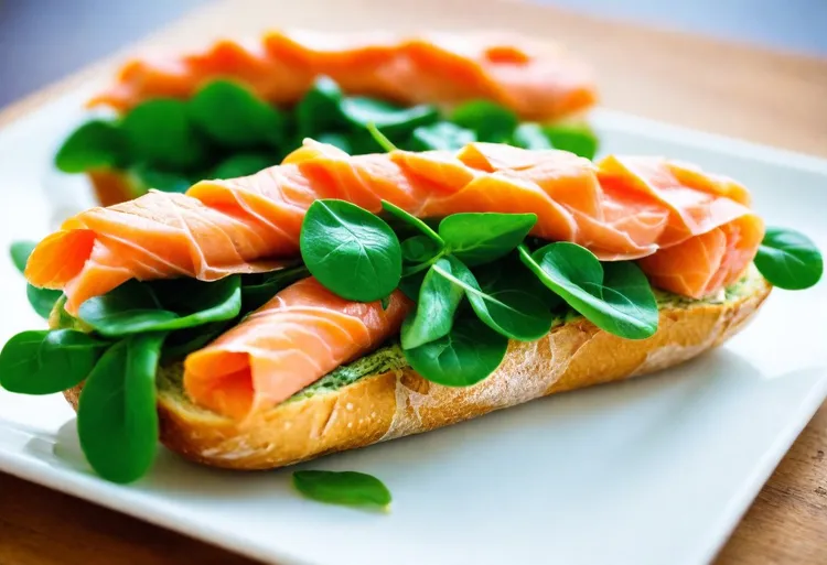 Smoked salmon baguettes with mustard dressing