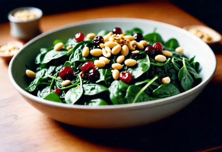 Spinach with currants & pine nuts