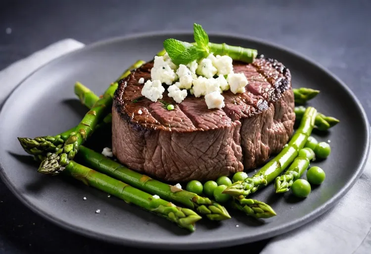 Steak with smashed minted peas