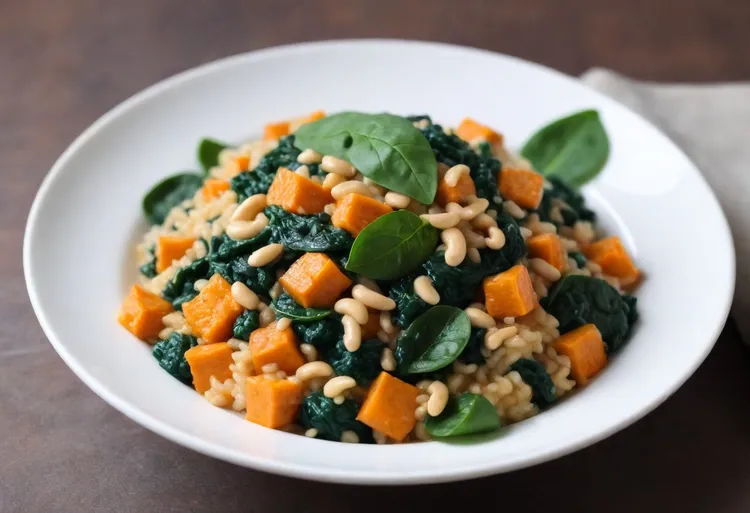 Sweet potato, spinach and cashew risotto
