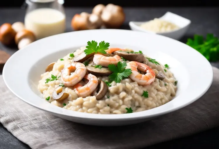 Mushrooms and shrimps risotto