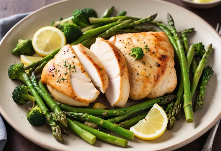 Baked lemon chicken with spring greens