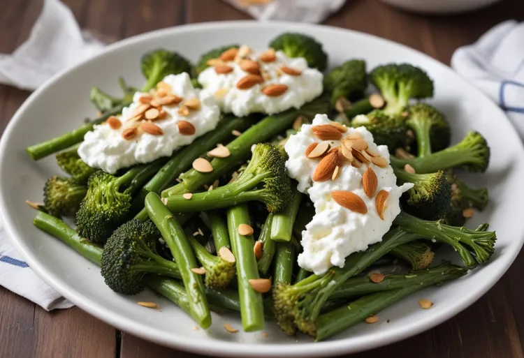 Broccoli, beans and almonds with lemon ricotta