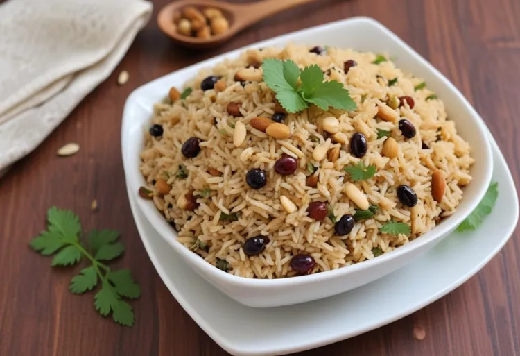 Brown rice salad with cumin and currants