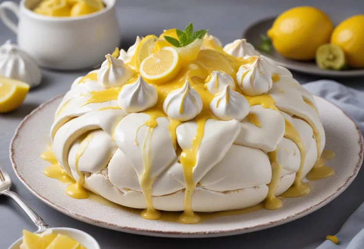 Lemon custard pavlova