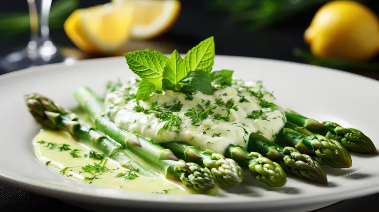 Asparagus with dill yoghurt dressing and egg