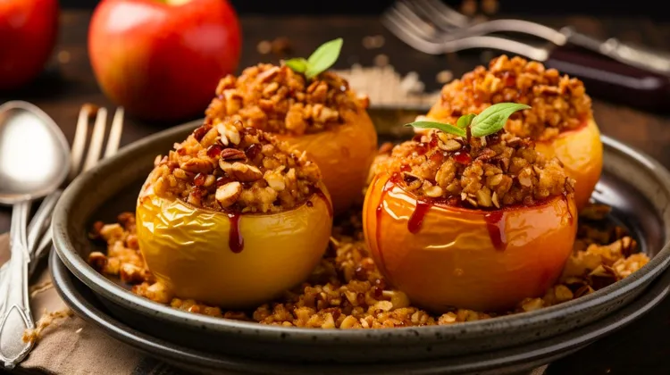 Baked apples with maple syrup and granola