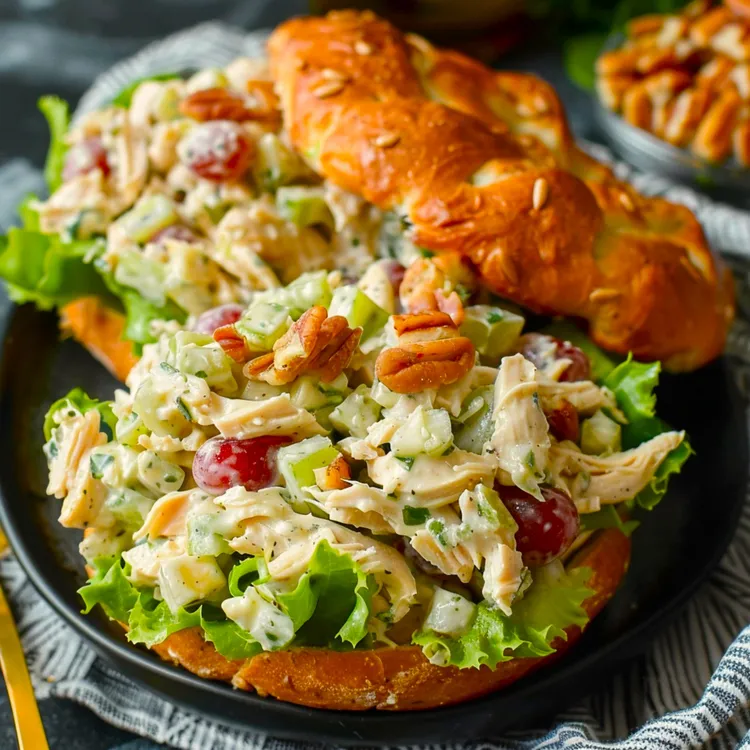 Chicken waldorf salad with apple, walnuts and grapes