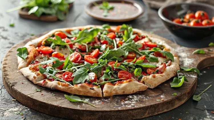 Garlic pizzas with rocket salad