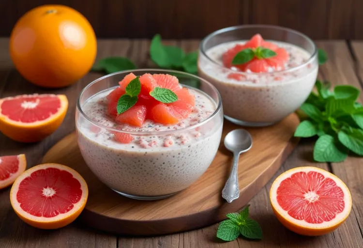 Ginger-grapefruit chia pudding with coconut & maple syrup