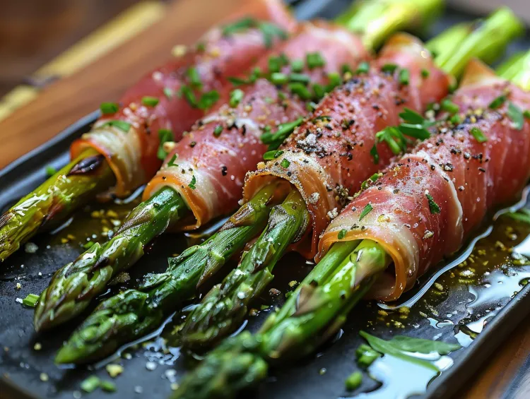 Ham-wrapped asparagus with olive oil