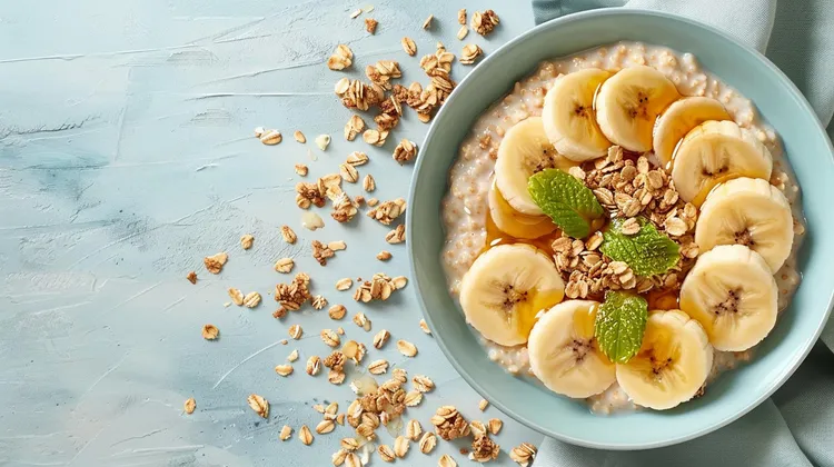 Warm apple-banana oatmeal bowl