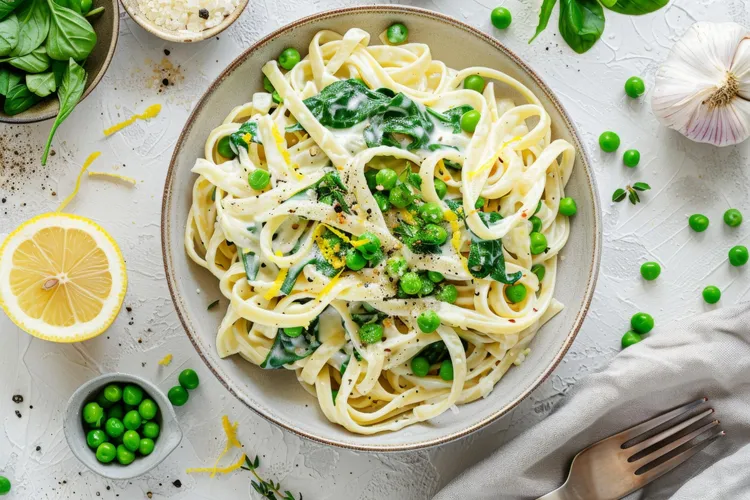 Pea and ricotta pasta with mint gremolata