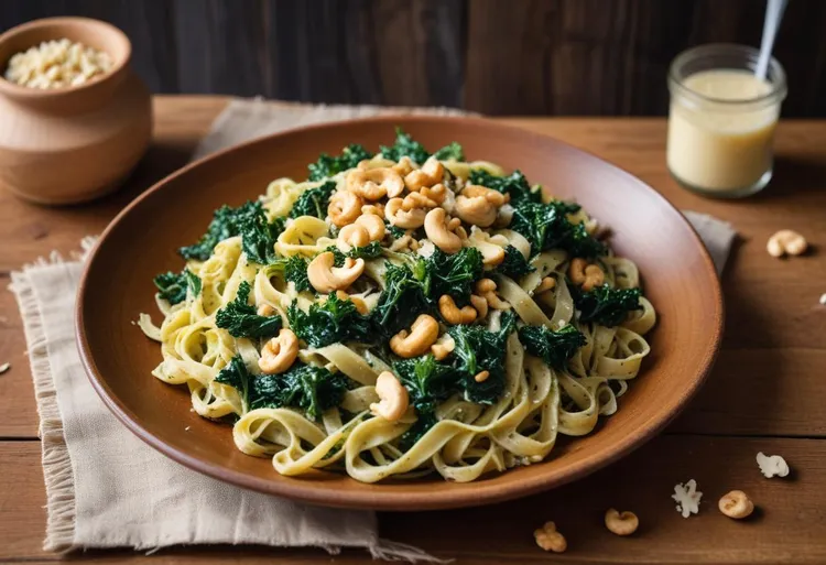 Vegan kale pasta with cashews