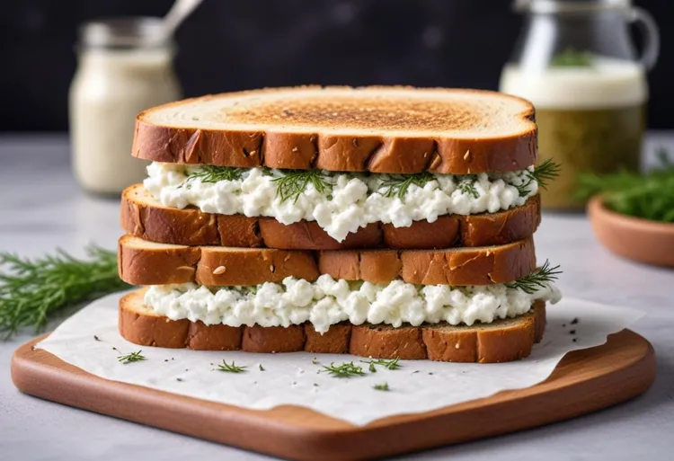 Vegan cottage cheeze sandwich with dill