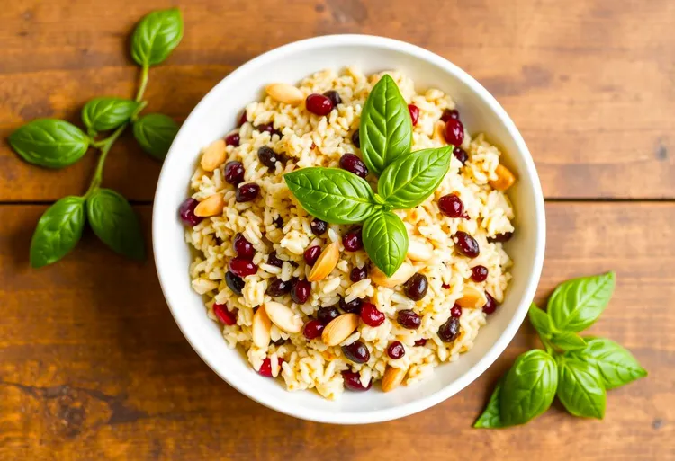 Almond and currant rice salad