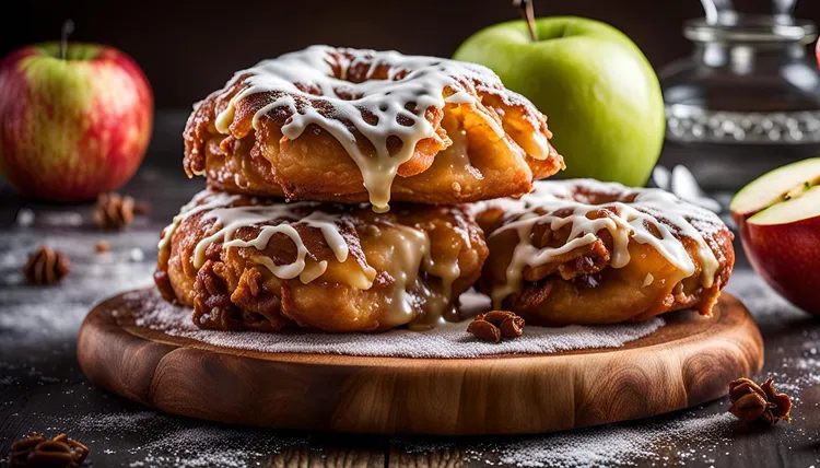 Apple doughnuts with ice cream