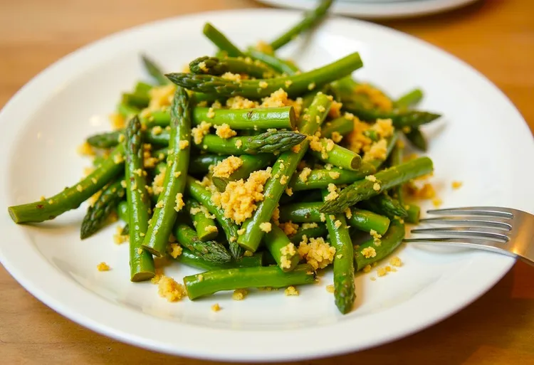 Asparagus and beans with crunchy crumbs