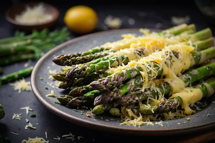 Asparagus with sliced almonds and parmesan cheese