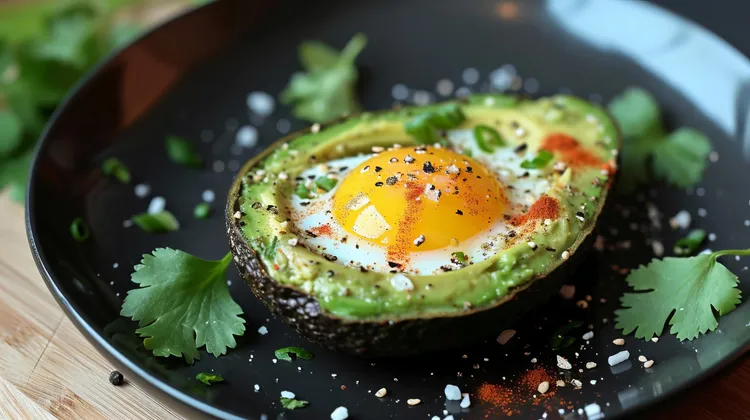 Avocado egg bake with a dash of salt and pepper