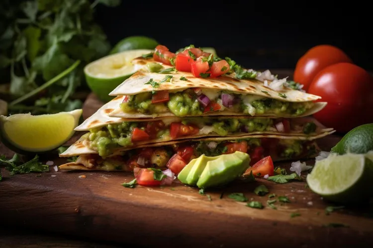 Avocado quesadillas with tomato and onion