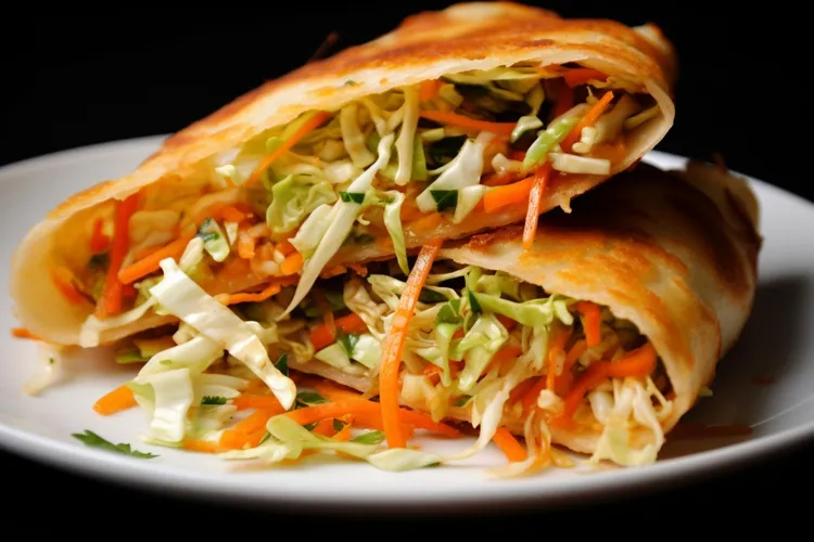 Avocado white bean wraps with cabbage and carrot