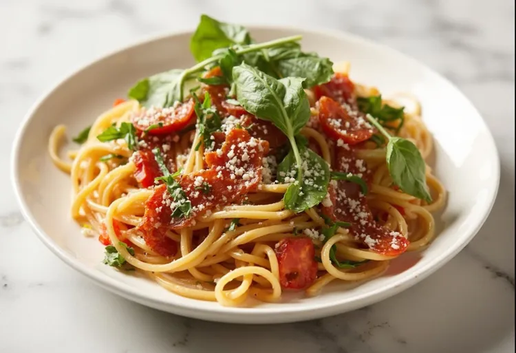 Bacon, tomato and rocket spaghetti