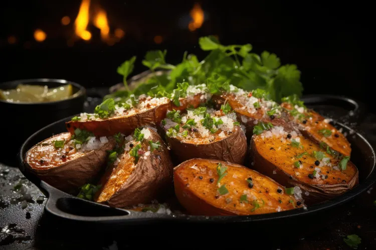 Baked sweet potato with peanut sauce