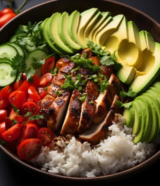 Barbecued chicken rice bowl