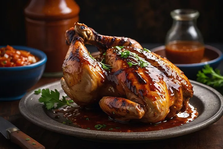 Barbecued chicken with fiery romesco sauce