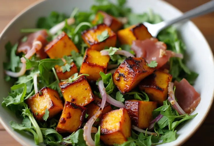 Barbecued pumpkin and prosciutto salad