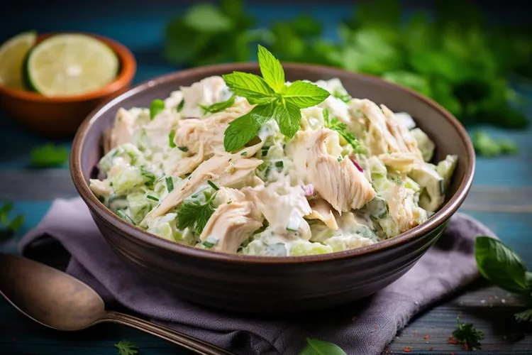 Almond chicken salad with celery and lemon