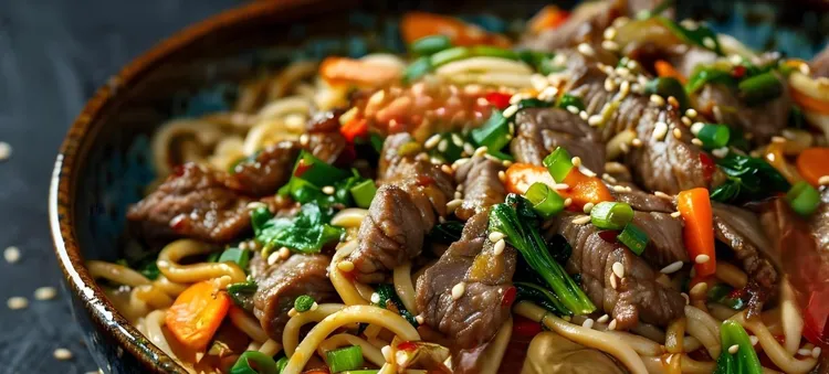 Beef and mushroom soy noodles