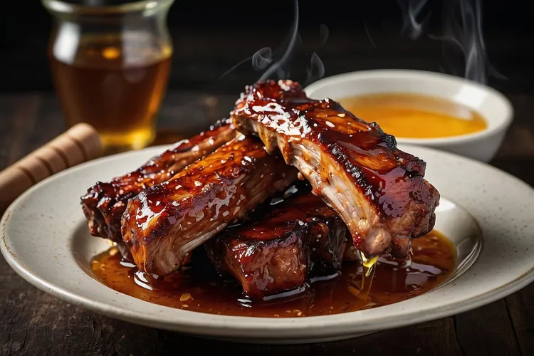 Beer-braised bbq country style pork ribs with onions