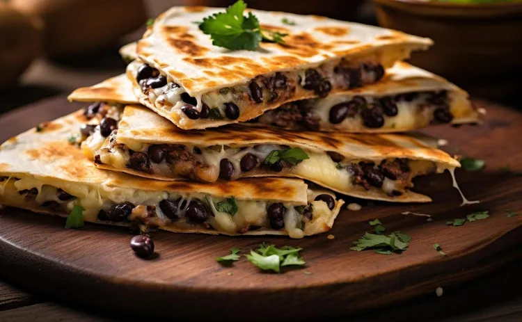 Black bean and avocado quesadillas with salsa sauce