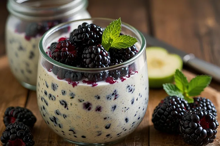 Blackberry yogurt parfait with almonds and flaxseed