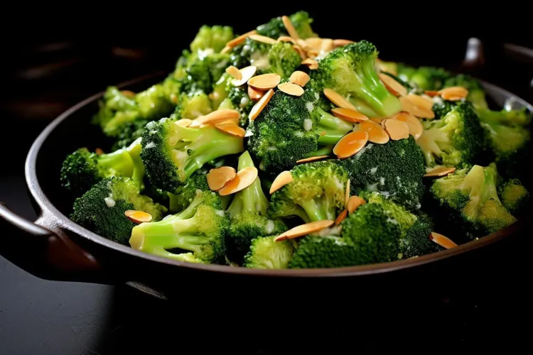 Broccoli almondine with coconut oil and lemon juice