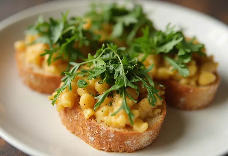 Chickpea bruschette with arugula