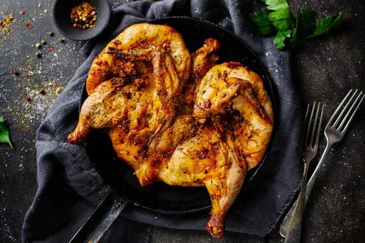 Butterflied chicken with pistachio butter