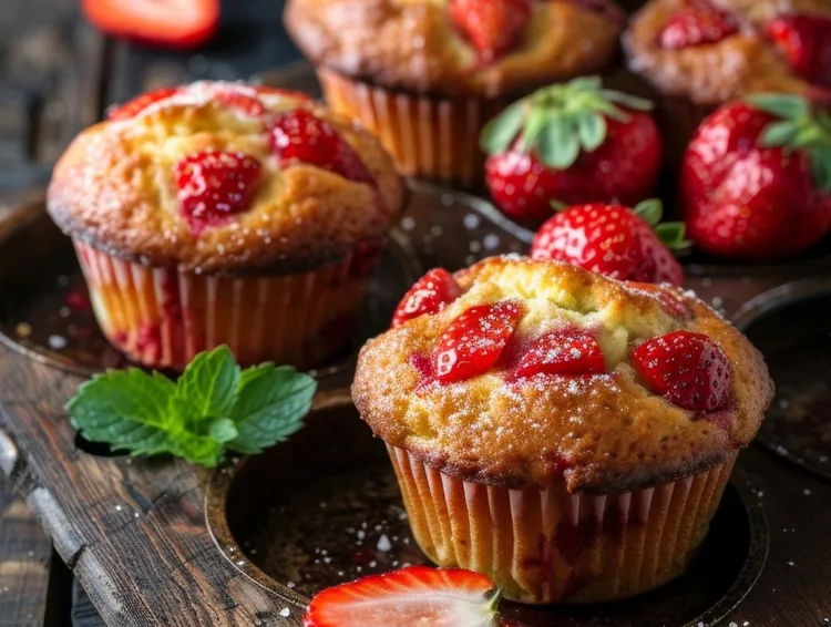 Muffins with strawberry and apple compote