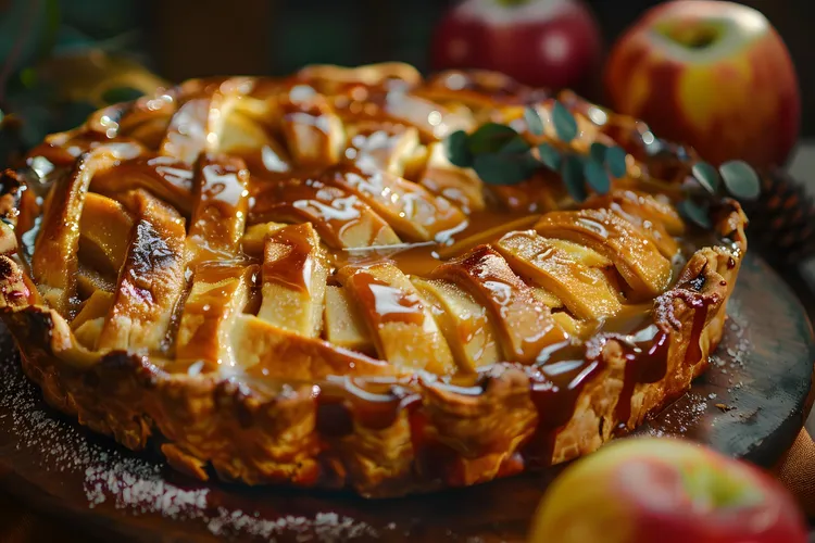 Caramel custard-filled apple pie