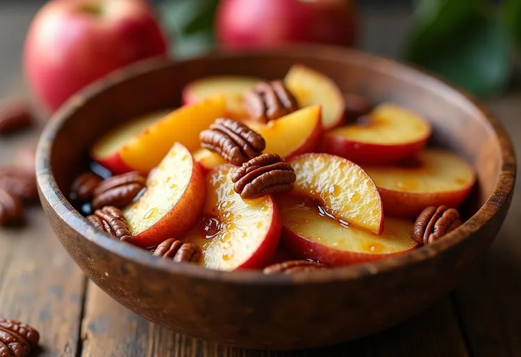 Caramelised apples with roasted pecans