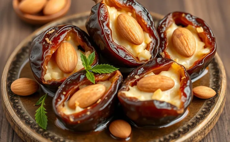 Cheese-stuffed prunes with almonds