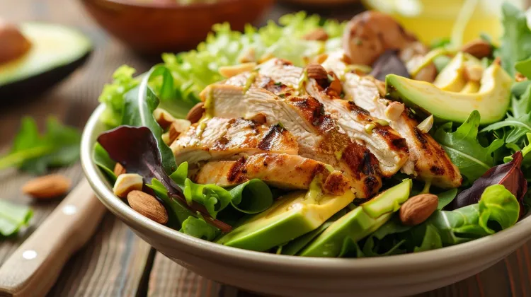 Chicken and avocado salad with raspberry dressing