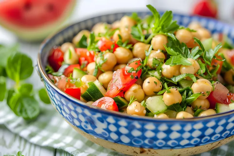 Chickpea and avocado garden salad