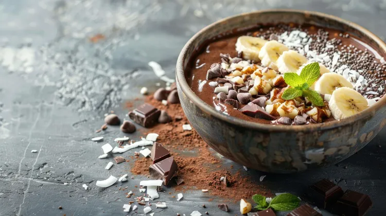 Chocolate avocado strawberry smoothie bowl