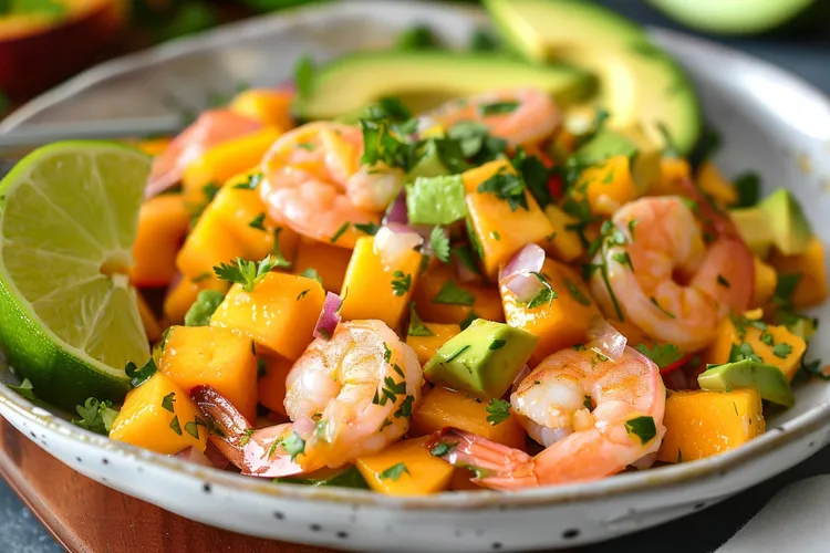 Citrusy shrimp, avocado and mango salad