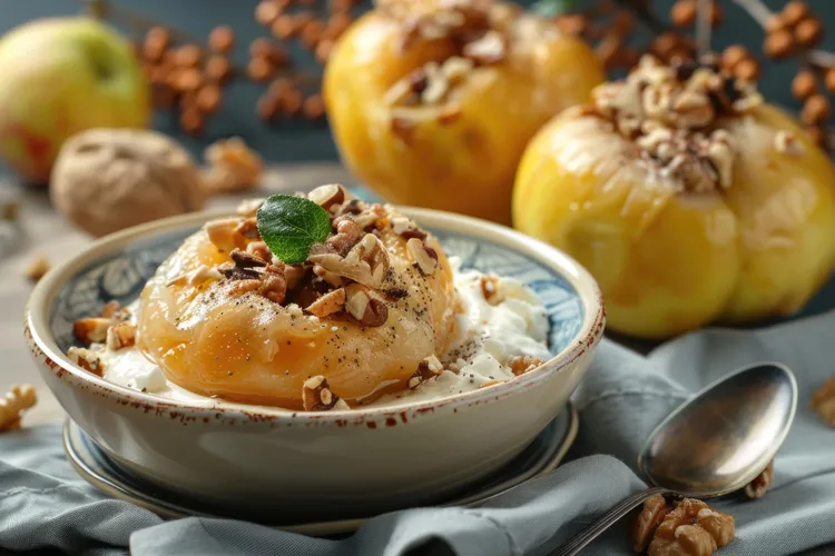 Couscous-stuffed apples with honey syrup
