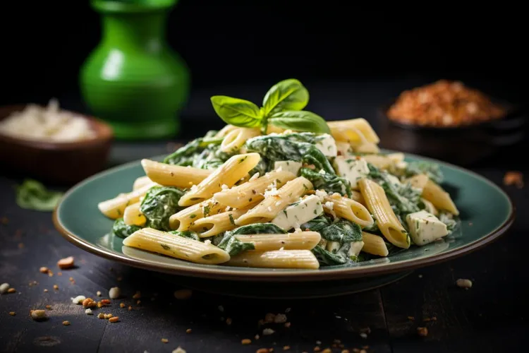 Campanelle with burrata, spinach and almonds