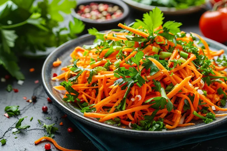 Carrot avocado salad with lemon and coriander